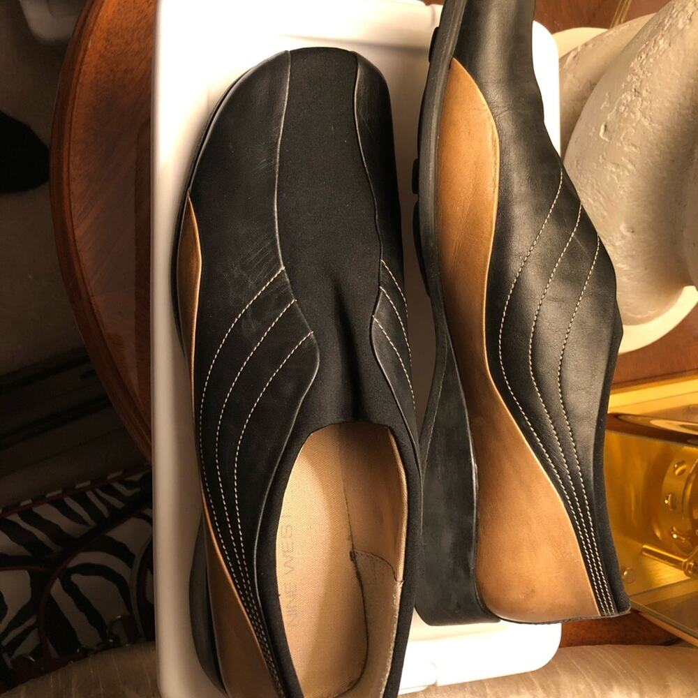 NINE WEST Black/Brown Leather/Fabric Flat Loafer - Picture 2 of 4